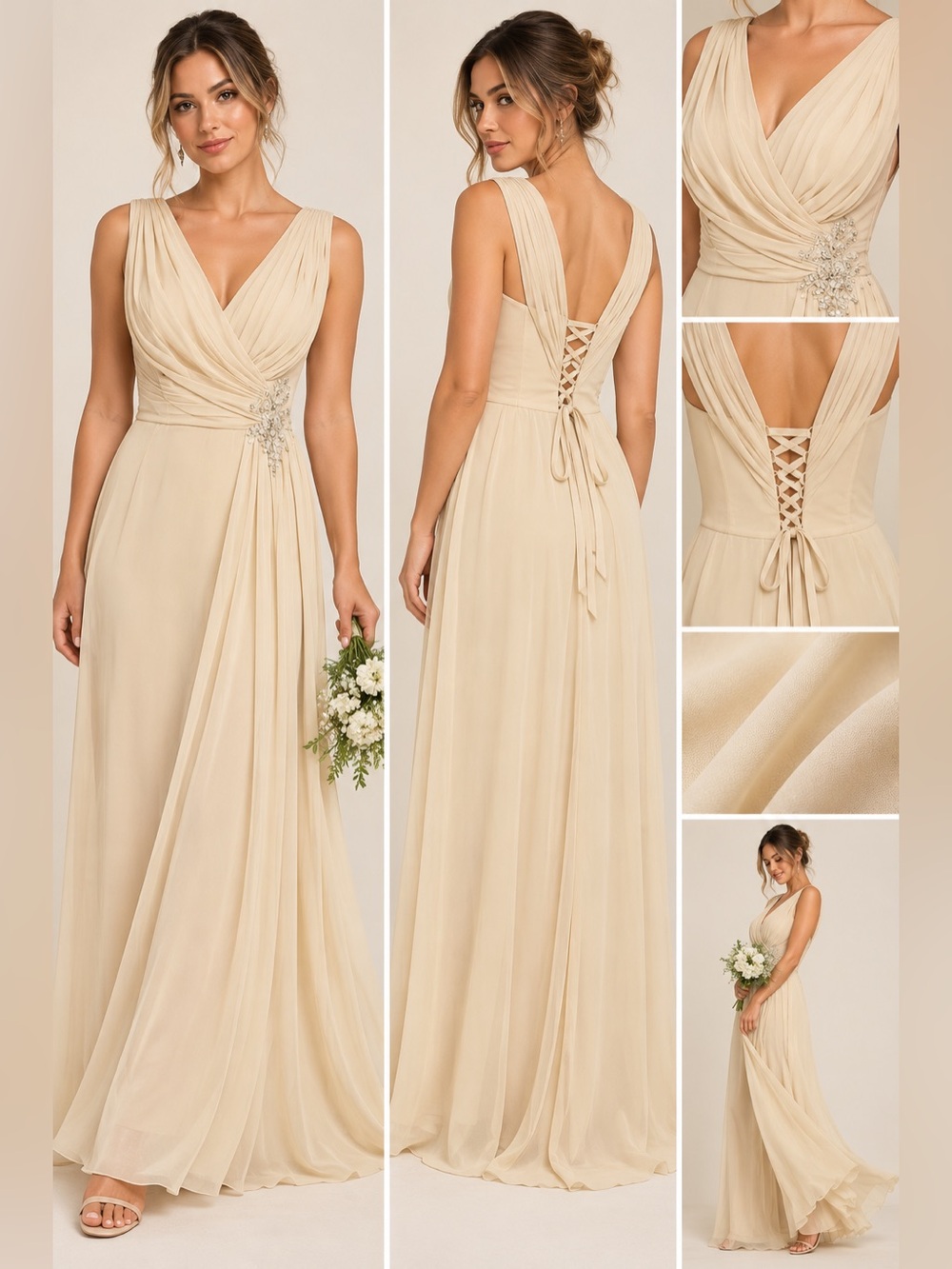 Wear Your Love Cream Chiffon Corset Back Formal Maxi Dress Plus 16W
